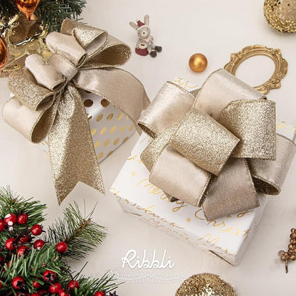 Ribbli Light Champagne Velvet Wired Ribbon 2.5 Inch Ivory Velvet - Image 2
