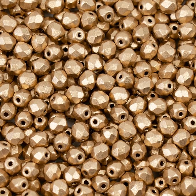 100pcs Faceted Fire Polished Pressed Czech Glass Beads 4mm, Aztec Pale Gold by CzechBeadsManufacturer