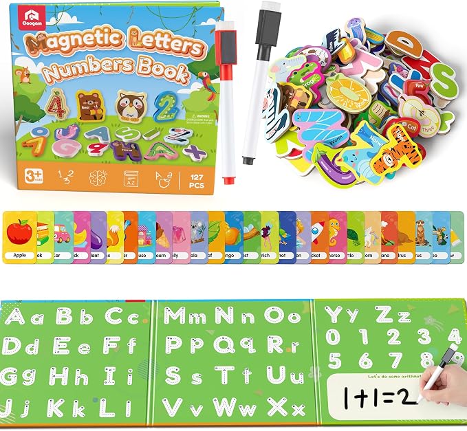 Coogam Magnetic Letters and Numbers, 36 Animal & Fruit Fridge Magnets, by Coogam