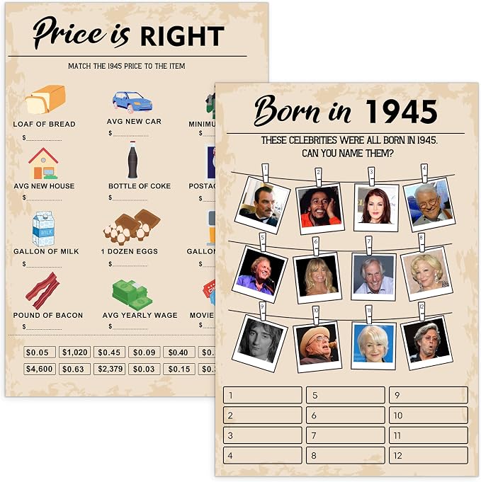 80th Birthday Party Games, Born in 1945 Games Bundle, Birthday Party Supplies by QUPT