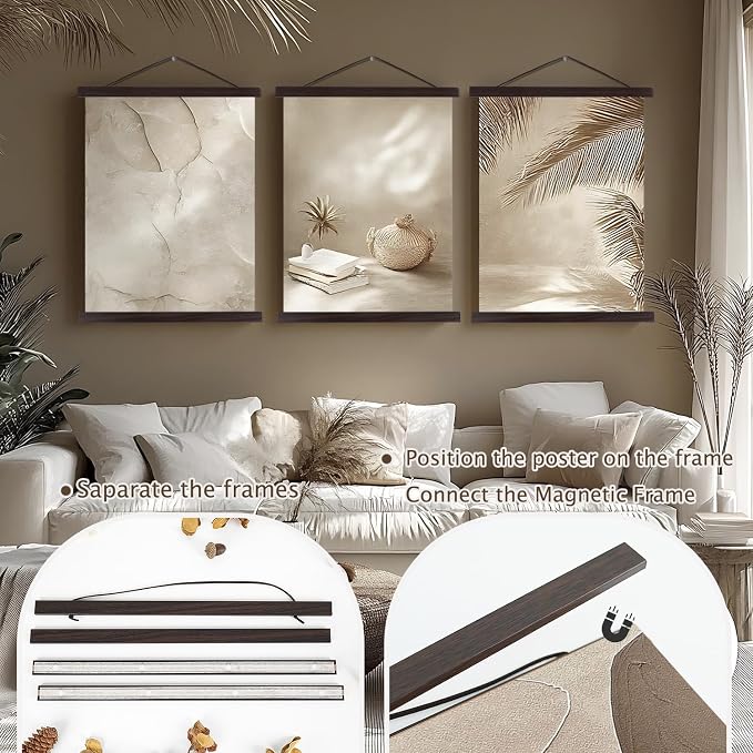 Artmag Magnetic Poster Hanger Frame, 11x14 11x17 Light Wood Wooden Magnet - Image 3