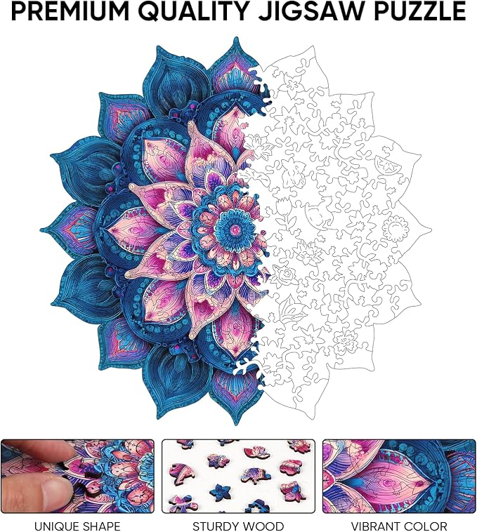Wooden Puzzles for Adults, Mandela Lotus Adult Puzzles 192 Pieces, Wooden - Image 3