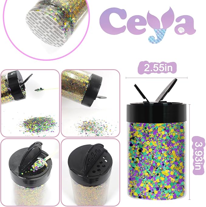 Ceya Chunky Glitter, 4.9oz/ 140g Mardi gras Craft Glitter Powder Mixed Fine - Image 3