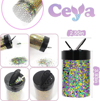 Ceya Chunky Glitter, 4.9oz/ 140g Mardi gras Craft Glitter Powder Mixed Fine - Image 3