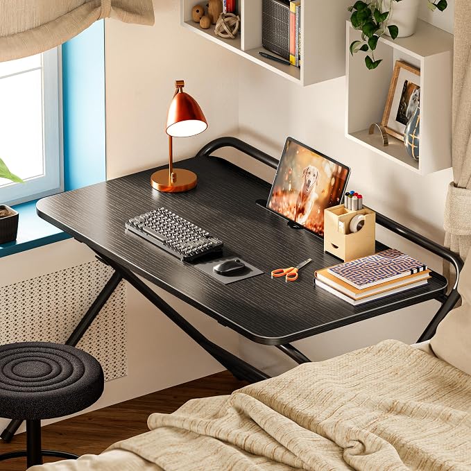 Huuger Folding Desk with 3-Level Adjustable Height and Tablet Slot, 32 Inch - Image 3