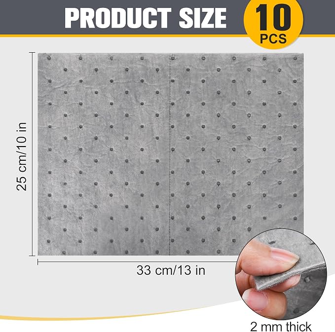 10PC Oil Absorbent Pads | 13"X10" Meltblown Polypropylene Mats, Hand-Tear Lines - Image 8