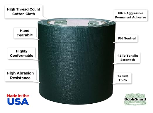 BookGuard 4 inch Premium Bookbinding Repair Cloth Tape, 15 Yard Roll, Forest - Image 2
