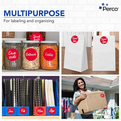 Perco Red 3-Inch Perforated Circle Dot Sticker Labels — 10 Rolls, 000 Round - Image 3
