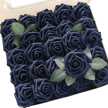 Floroom Artificial Flowers 25pcs Real Looking Navy Blue Foam Fake Roses by Floroom