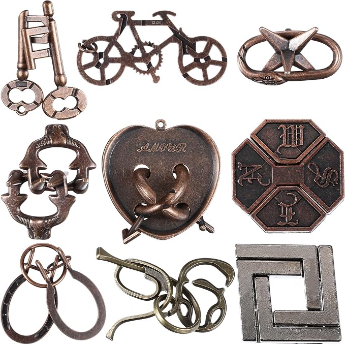 Wettarn 9 Pcs Metal Brain Teaser Puzzles Teaser 3D Steel Puzzle by Wettarn