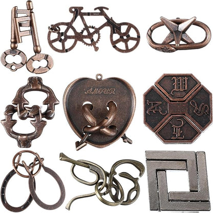 Wettarn 9 Pcs Metal Brain Teaser Puzzles Teaser 3D Steel Puzzle by Wettarn