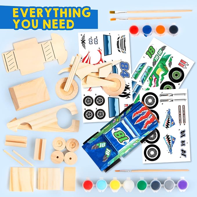 JOYIN Kids Craft Kit Build & Paint Your Own Wooden Race Car Art & Craft Kit DIY - Image 2