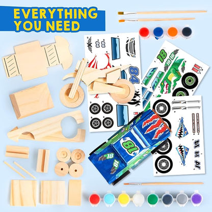 JOYIN Kids Craft Kit Build & Paint Your Own Wooden Race Car Art & Craft Kit DIY - Image 2