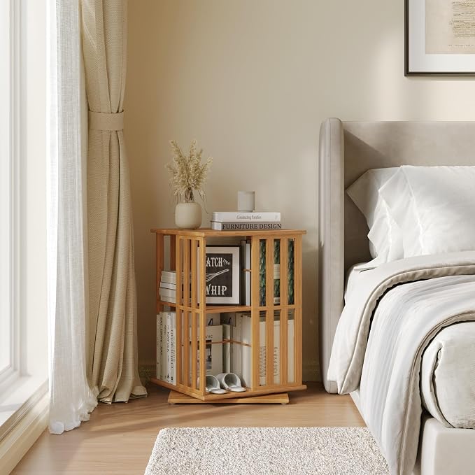 YOWOS Rotating Bookshelf Tower, 360 Display Spinning Bookcase, Bamboo Bookshelf - Image 4