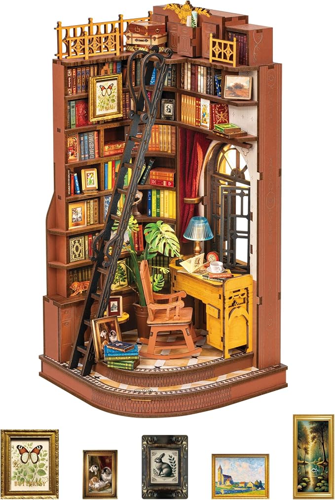 ROBOTIME Book Nook Kit, DIY Miniature House Kit, 3D Wooden Puzzle Bookends by ROBOTIMEBuildingThingstoLife