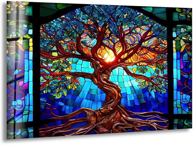 My Photostation.com Round 24'' Stained Blue Life of Tree Glass Wall ArtTempered by MyPhotostation