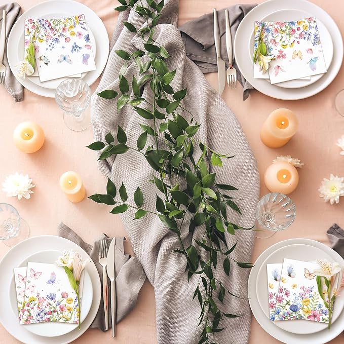 Fulmoon 200 Pieces Summer Floral Cocktail Napkins Disposable Wildflower Dessert - Image 5