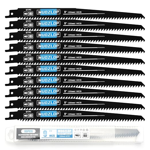 10 Pack 9 inch Reciprocating Saw Blades Set, 6 TPI High Carbon Saw Blades by Unknown