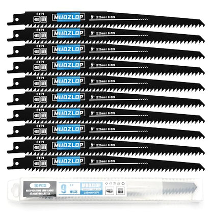 10 Pack 9 inch Reciprocating Saw Blades Set, 6 TPI High Carbon Saw Blades by Unknown