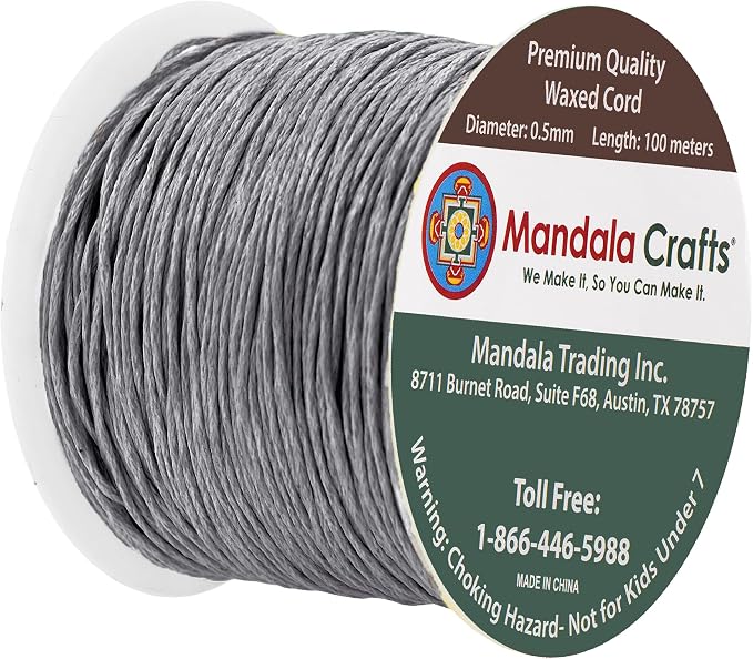 Mandala Crafts 0.5mm 109 Yards Traffic Gray Cotton Waxed Cord - Image 2