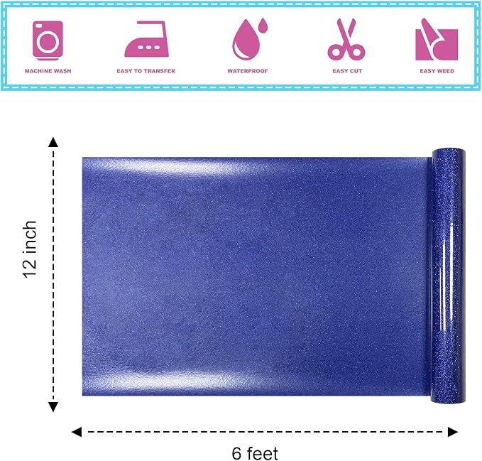 Dark Blue Glitter Heat Transfer Vinyl 12Inch*6FT Glitter Iron on Vinyl - Image 2