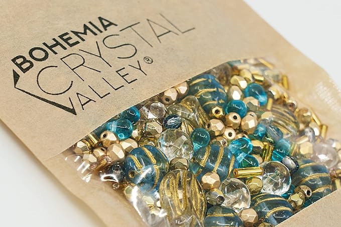 2.1oz Mix of Unique Czech Bohemia Glass Pressed Beads, Aztec Pale Gold Crystal - Image 4