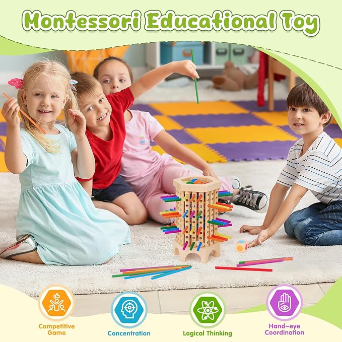 Montessori Game Wooden Board Game, 36 Colorful Wooden Sticks Dice Game - Image 2