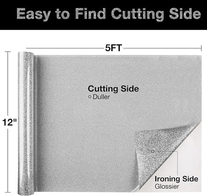 TORC Silver Glitter HTV Heat Transfer Vinyl Roll 12 inch x 5 ft Iron on Vinyl - Image 2