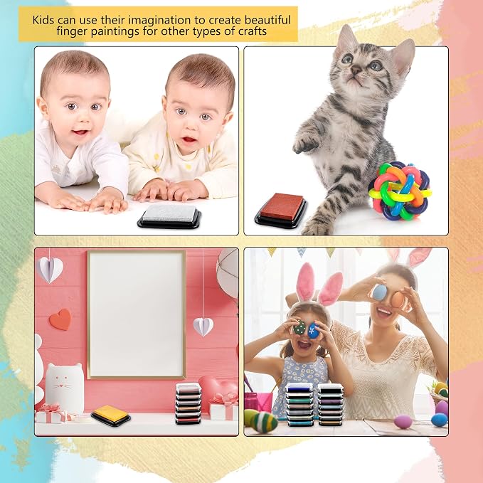 20 Pcs Large Finger Ink Pads for Kids Multicolor Washable Craft Ink Stamp Pads - Image 4