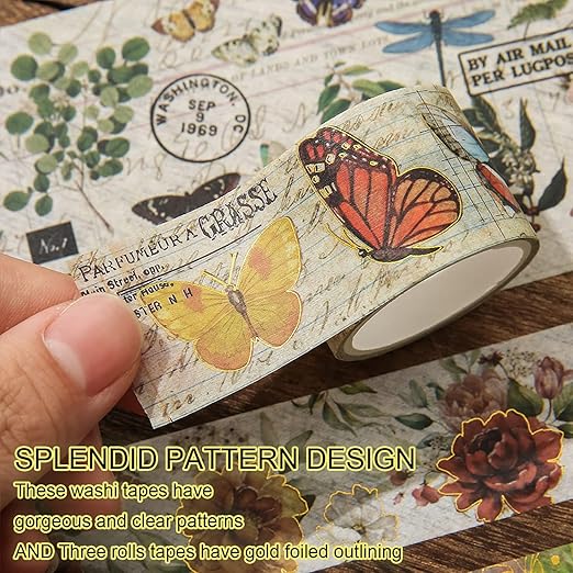 24 Rolls Vintage Washi Tape Set, Floral Letter Butterfly Mushroom Botanical - Image 4