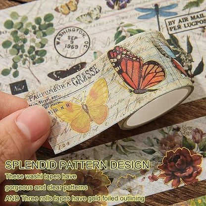 24 Rolls Vintage Washi Tape Set, Floral Letter Butterfly Mushroom Botanical - Image 4