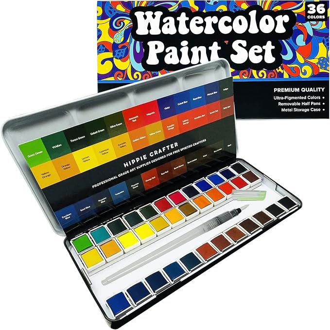 Professional Watercolor Paint Set, 36 Water Colors by HippieCrafter