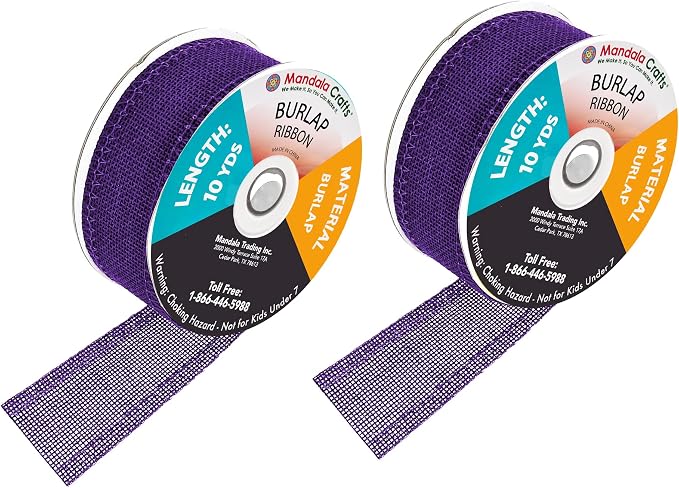 Mandala Crafts Purple Burlap Ribbon 1 Inch Wide Jute Ribbons - Image 2