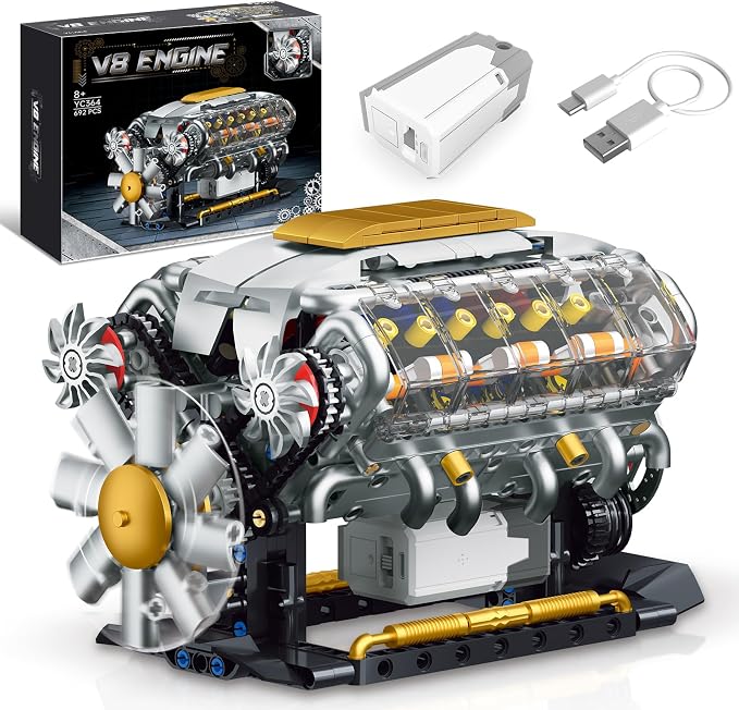 V8 Engine Building Kit for Adults, Build Your Own MOC Mini V8 Engine Model Toy by BseSparklion