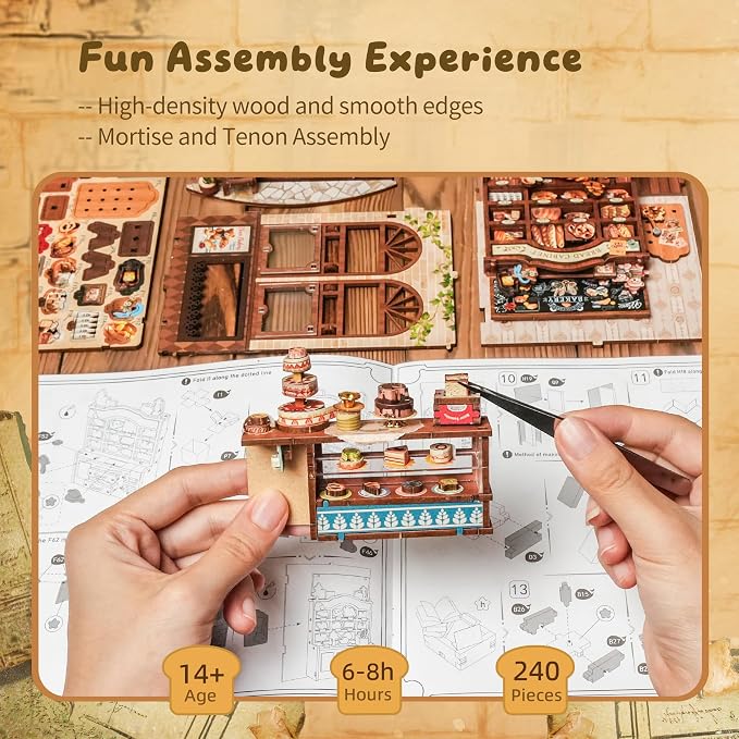 3D Wood Puzzle Bear Bakery LED Dollhouse Book Nook Kit - Image 4