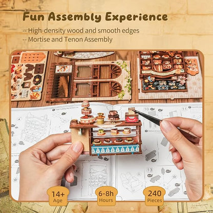 3D Wood Puzzle Bear Bakery LED Dollhouse Book Nook Kit - Image 4