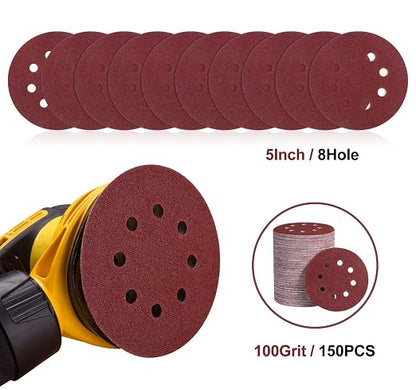 S SATC 150 Pcs Hook and Loop Adhesive Sanding Discs 5 Inch 8 Hole Sandpaper 100 - Image 4