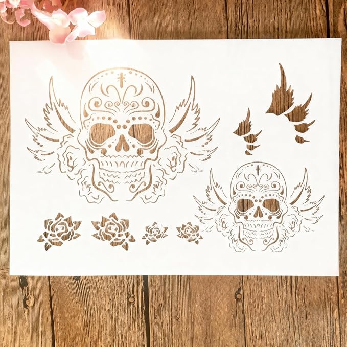 TIAMECH A4 Reusable Flying Skull Wings Stencil by TIAMECH