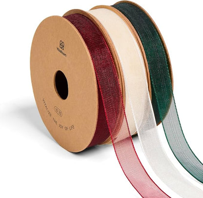Vitalizart 3/8" x 30Yd Organza Ribbon Christmas Sheer Ribbons Set 10 Yd x 3 by Vitalizart