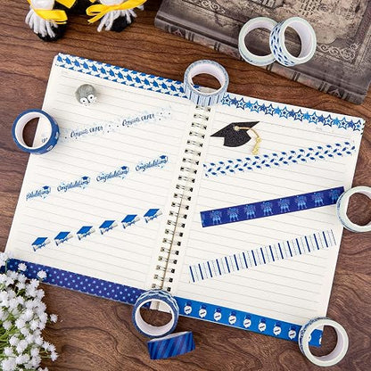 Whaline 12 Rolls Graduation Washi Tape Blue White Congrats Grad Washi Masking - Image 5