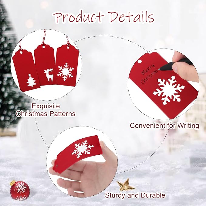 Aneco 150 Pieces Christmas Paper Gift Tags Red Kraft Tags Hang Labels Christmas - Image 3