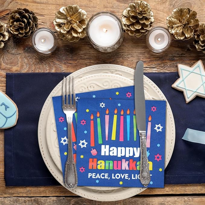60 Pcs Happy Hanukkah Cocktail Paper Napkins 6.5 x 6.5 Inches Disposable Paper - Image 4
