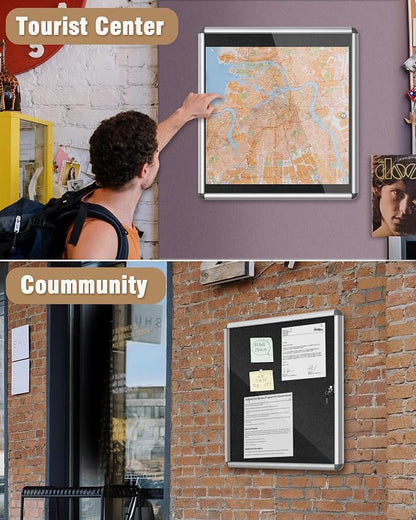 28"x26" Enclosed Bulletin Board, Lockable Weather-Resistant Aluminum Cork - Image 8