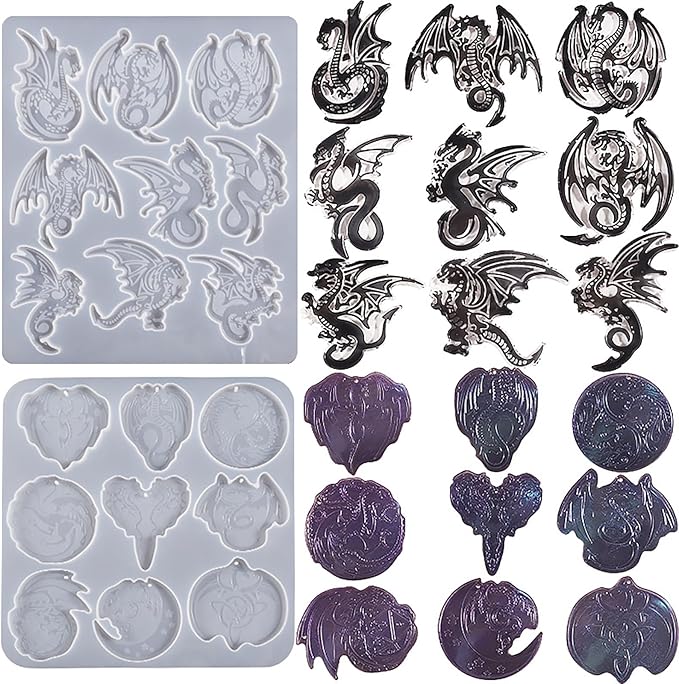 2 Pack Dragon Keychain Resin Mold by ESEENSSiliconeMolds