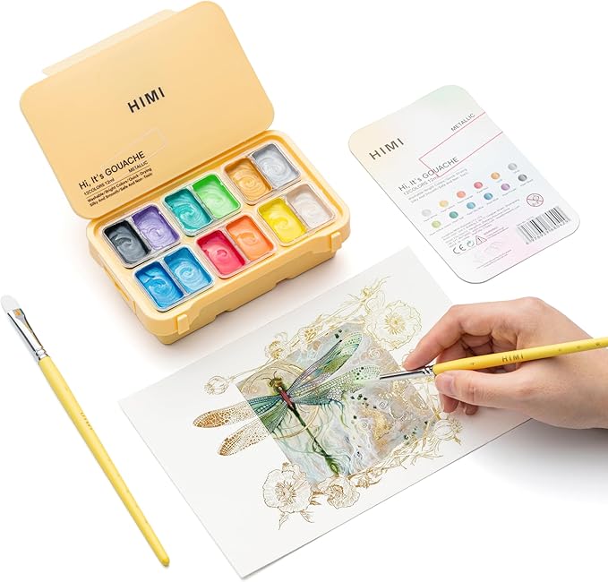 HIMI Metallic Jelly Gouache Paint Set, 12 Colors 12g, Jelly Cup Design - Image 5