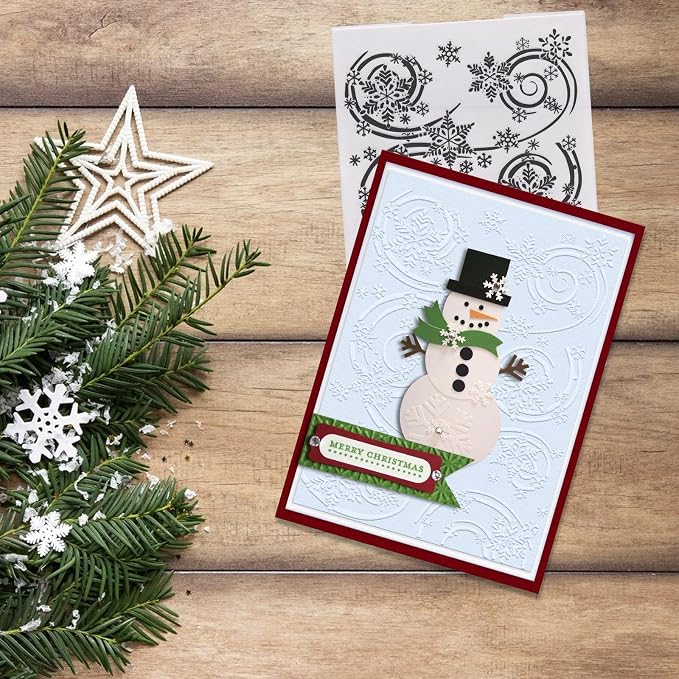Threetols 3-D Textured Christmas Embossing Folder, Snowflake Background - Image 3