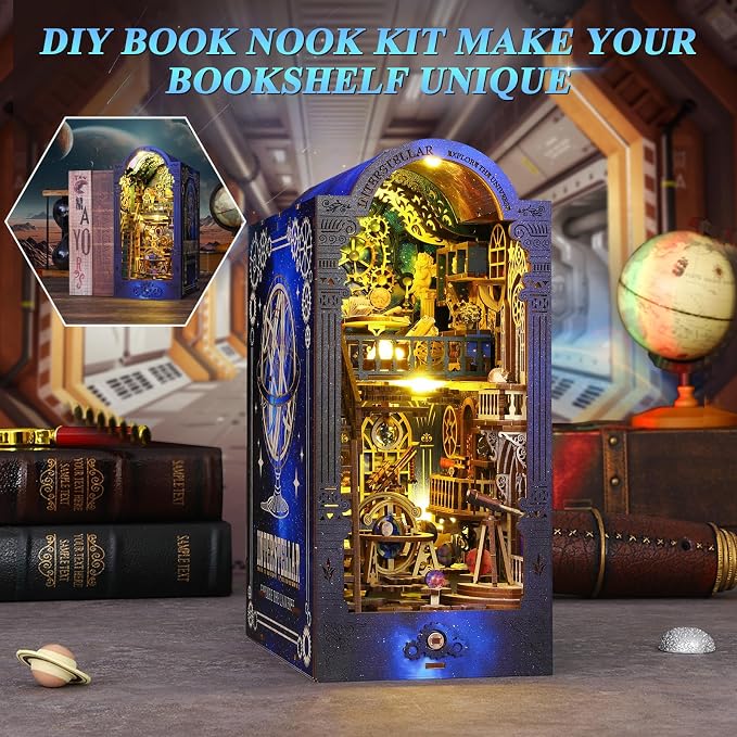DIY Book Nook Kit Dollhouse Magic Booknook Bookshelf Insert Decor 3D Wooden - Image 3