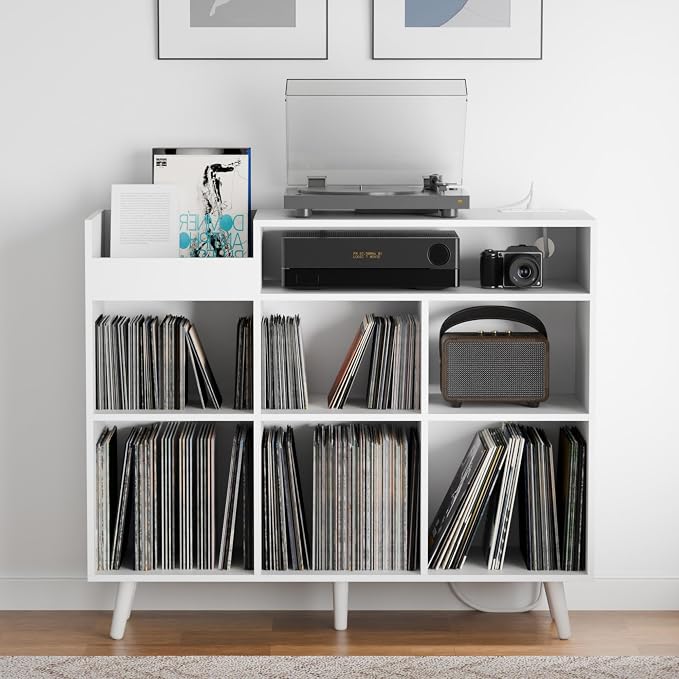 Cozy Castle Large Record Player Stand, Vinyl Storage Cabinet Mid Century Modern by CozyCastle