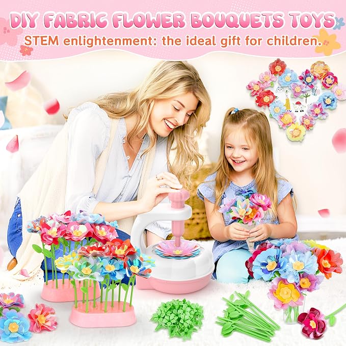 GirlsHome 300+PCS Fabric Flower Bouquets Toys, DIY Flower Crafts Kits - Image 2