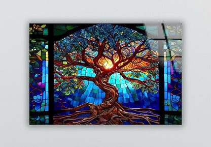 My Photostation.com Round 24'' Stained Blue Life of Tree Glass Wall ArtTempered - Image 3